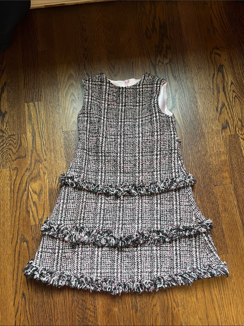 Helena Pink and Black Tweed Tiered Dress